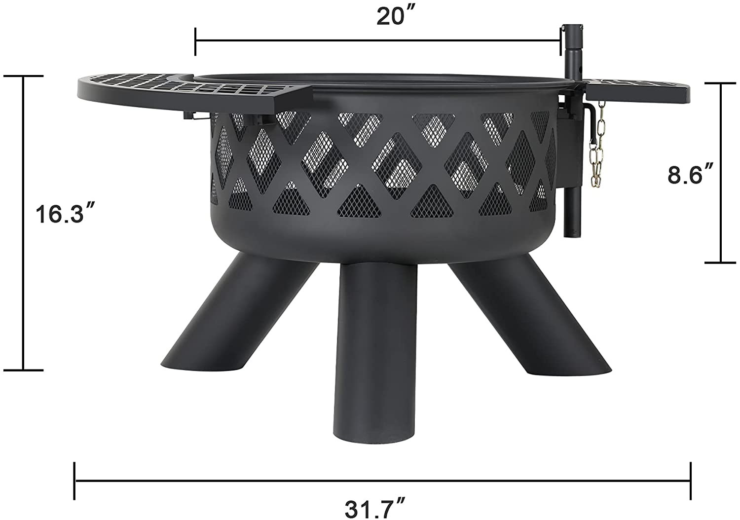 2-In-1 Outdoor Wood Burning Steel BBQ Grill Portable Fire Pit With Spark Screen Cover