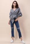 Fall Clothing Blouse Ladies Gingham Tops Women Wrap Top