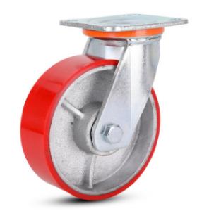 Quality cast iron wheels heavy duty red PU casters 6 inch wholesale