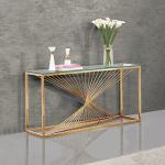 Tempered Glass 150x45x85cm SS Console Table French Style Gold Metal Legs
