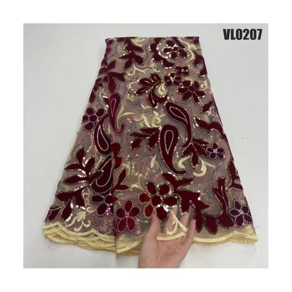 high quality tulle lace with velvet lace fabric flower embroidered with sequins