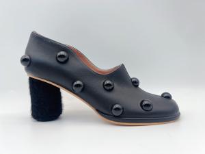 Quality Soft Nappa Leather Women Pumps Shoes Black Low Heel Dress Shoes With Mushroom Mosaic wholesale