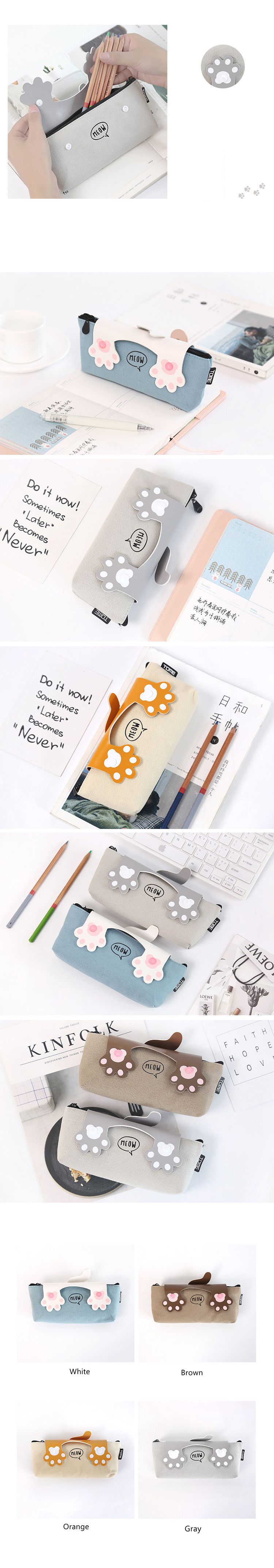 Zippered Canvas Pencil Bag in Adorable Cartoon Cat Print for Personalized Stationery