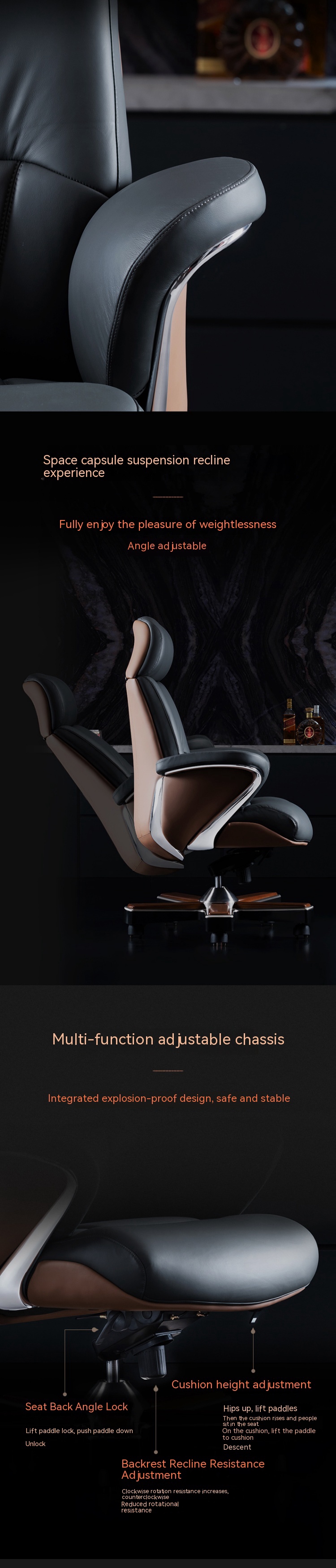Adjustable Lifting Function Lift Chair Italian Light Luxury Leather Boss Office Chair