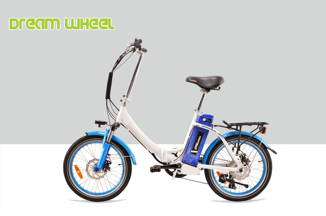 Blue Mens Women'S Electric Folding Bike , Citizen Folding Electric Bike 20" Wheels