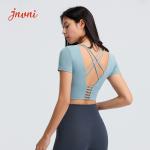 Women Lulu Cropped Yoga Padded T Shirt Breathable Cross Back Gym Energy Top