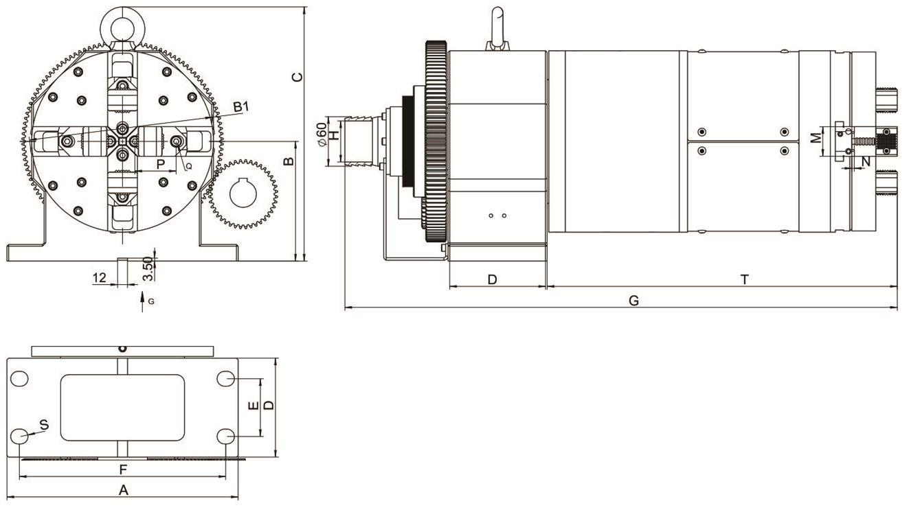 Pneumatic Laser Rotary Chuck , Double Action 4 Jaw True Chuck