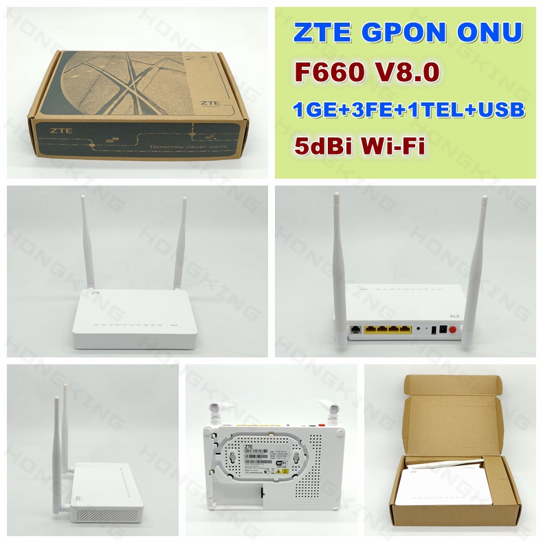 FTTH V8.0 F660 ZTE GPON ONU ONT WiFi 1GE 3FE VOIP USB Triple Play Service