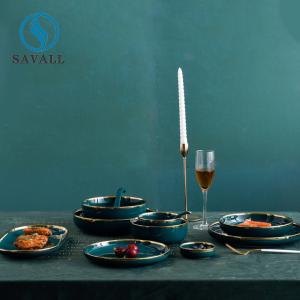 Quality Gold Rim Green Colored Porcelain Dinnerware A Grade Porcelain Dish Set wholesale