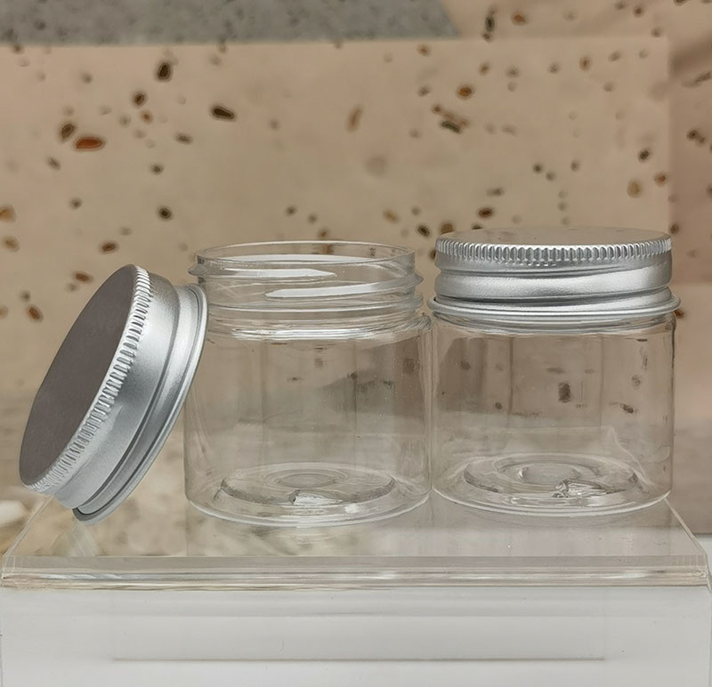 1oz 30g 30ml Round Transparent PET Plastic Cosmetic Jar With Aluminum Screw Cap