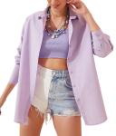 Fashion Women′s Long-Sleeved Shirt Solid Color Button up Shirt Loose Casual