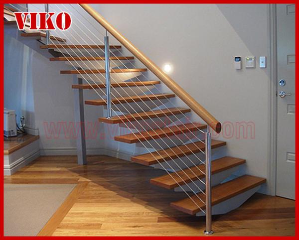Steel Cable Stair VK84SC Treed American Oak Carbon Steel Powder-coate Aluminum