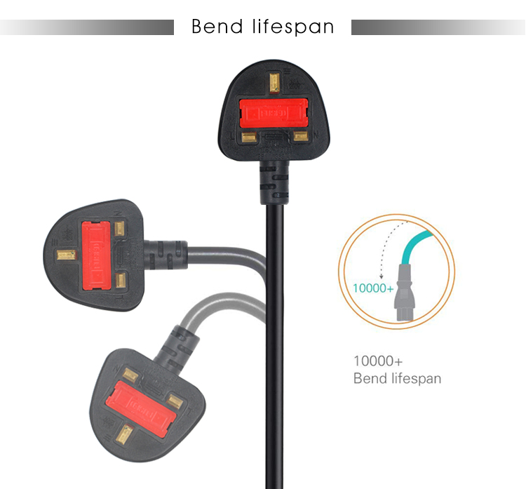 1.8M Black 0.75mm BS Standard Plug UK 3 Pin to IEC C7 AC Power Cord with Customized Length