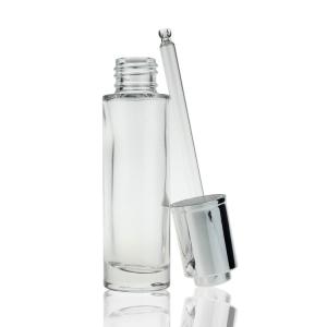 Quality Cosmetic Glass Dropper Face Serum Bottles 30ml Clear Round Bottle wholesale