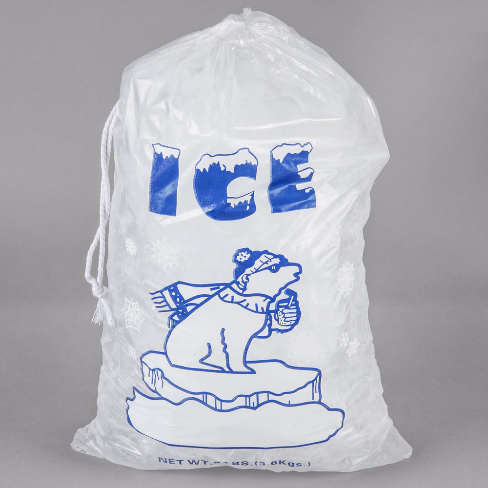 8lb Disposable PE Gravure Printing Reusable Ice Bags With Drawstring