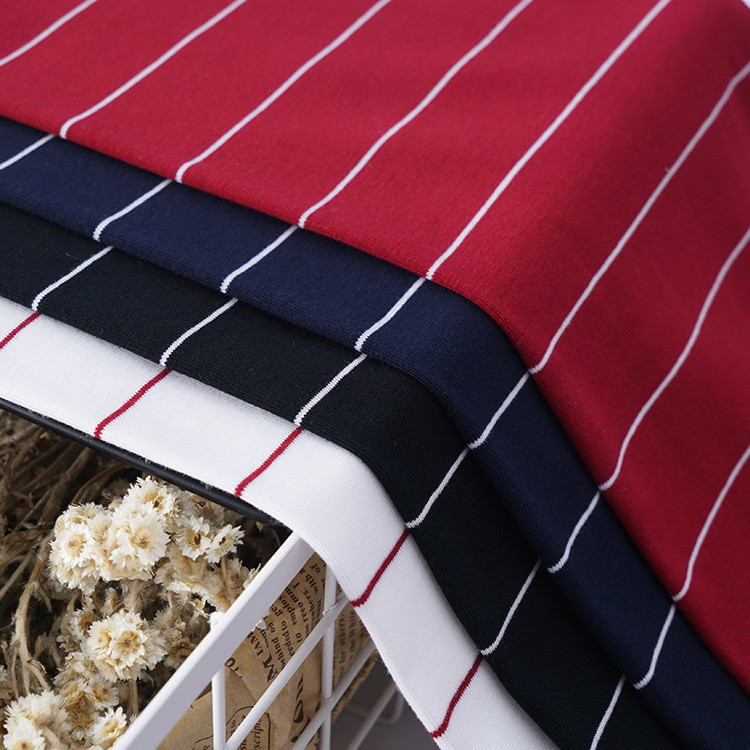 Eco Friendly Cotton Interlock Fabric Striped 225gsm Lycra Rib Texture