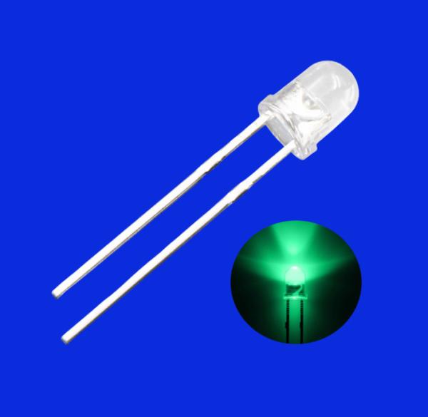 4mm LED Light Diode 520nm - 530nm Green Color 12000mcd - 15000mcd Clear Lens