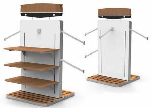 Quality MDF White Gondola Clothing Display Rack With Wooden Shelves Or Bottom Cabinet wholesale