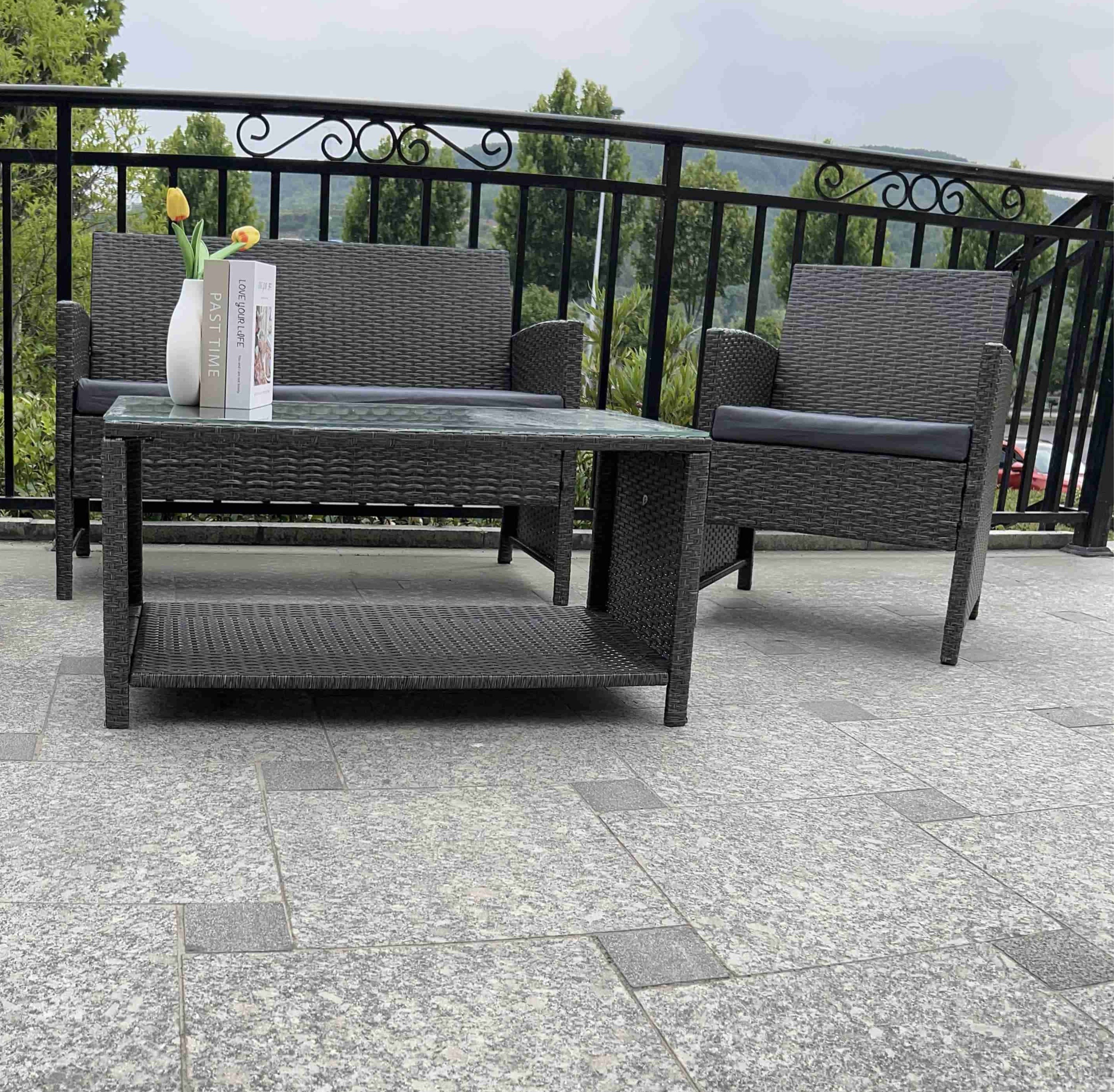 Weather-Resistance 4pcs Outdoor Rattan Sofa Set/ Wicker Garden Furniture Coffee Table and Rattan Chairs for Pool