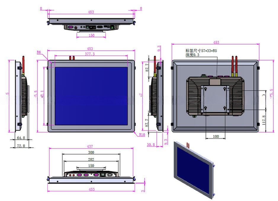 True Flat 19 Inch Dustproof Embedded Resistive Touch Screen Industrial LCD Monitor With Metal Casing OEM/ODM