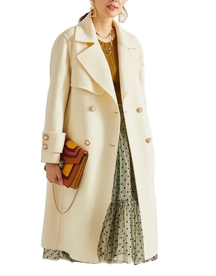 Wool Blend Peacoat Double-Breasted High Quality Trench Coat Women Long Coats for Ladies