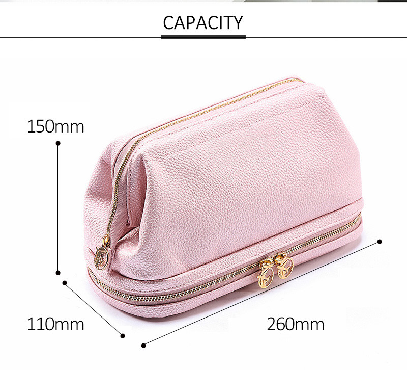 Blank Wholesale Two Zipper Luxury Cosmetic Bag High Quality Makeup Travel Bag