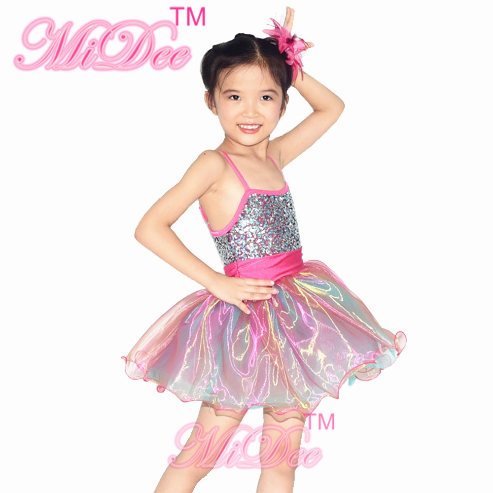 Solo Confetti Dot Tops Kids Dance Clothes 2 Tones Organza Glitter Sequin Dress