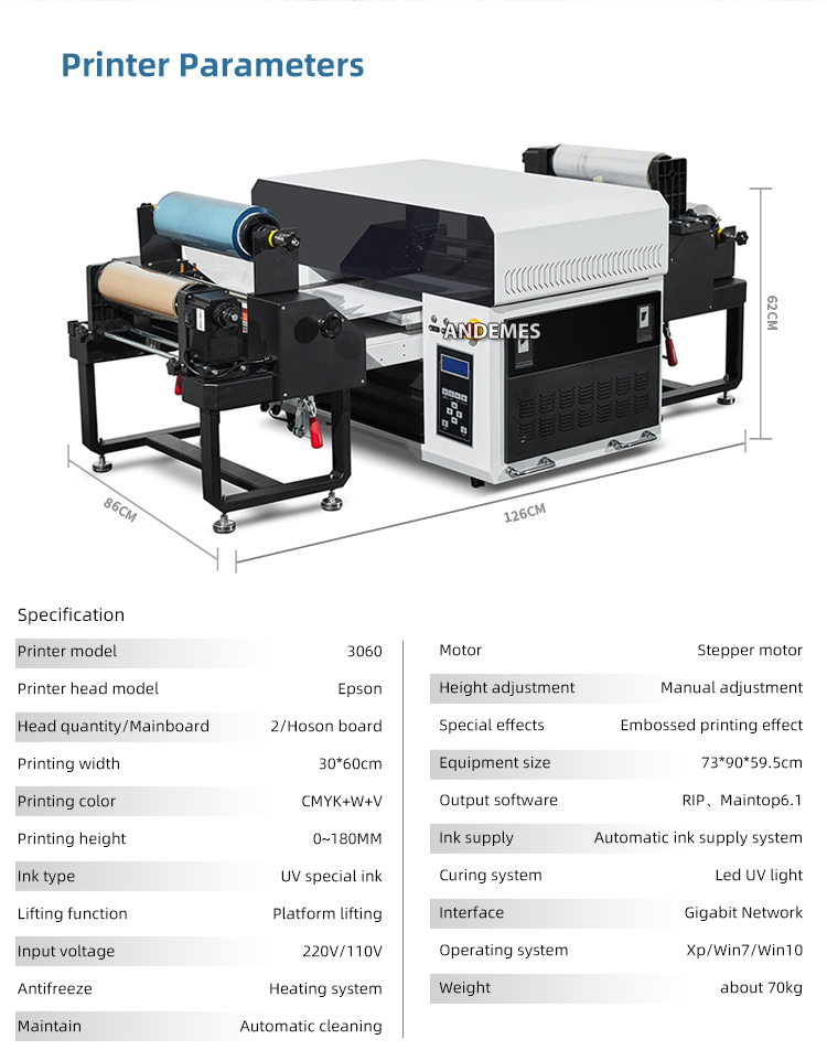 Digital 3060 A3 Uv Flatbed Printer DTF Printer Crystal Label Printer Machine Roll To Roll Printing