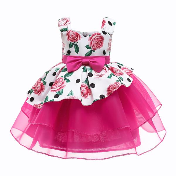 White Formal Dress Girls Kinder Kleider Rose Print Vestidos De Fiesta Sukienki