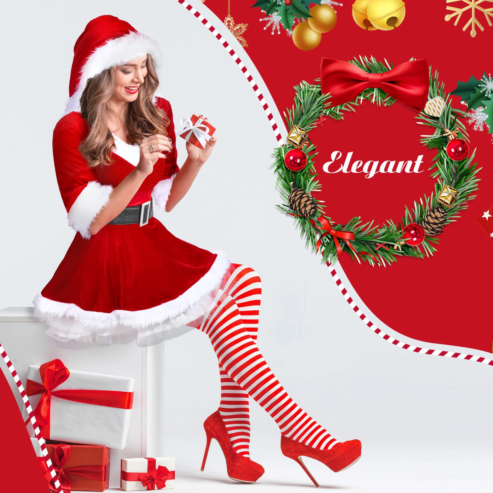 Christmas Costume Pure Desire Dress with Hat Long Sleeve Short White Plush Red Party Dress