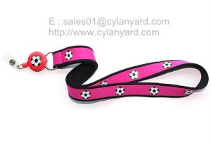 Quality Neoprene rubber football lanyard full color print, Neoprene sports pull reel ribbon wholesale