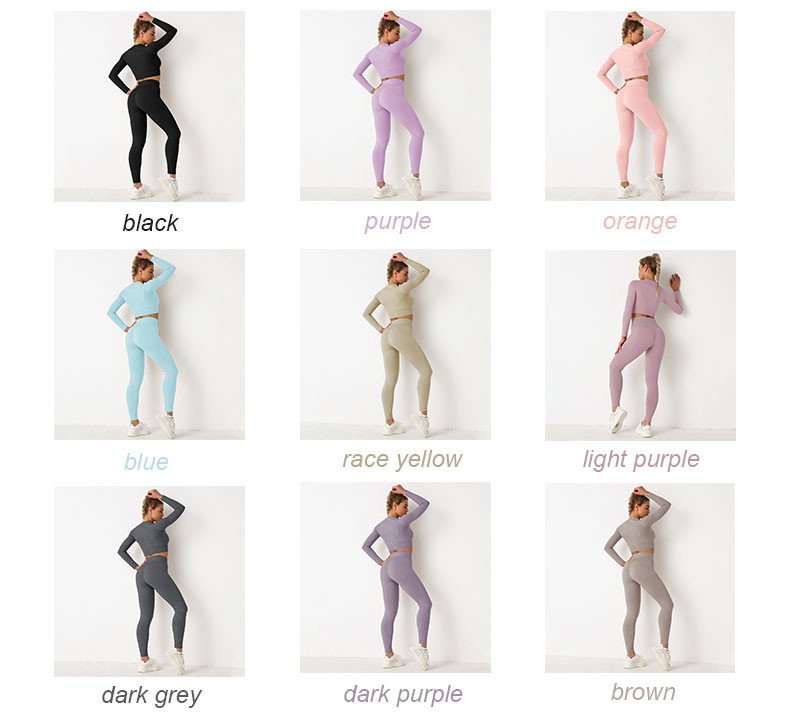 Purple Seamless Yoga Set Clothes Running High Waist Ribbed Long Sleeve Top