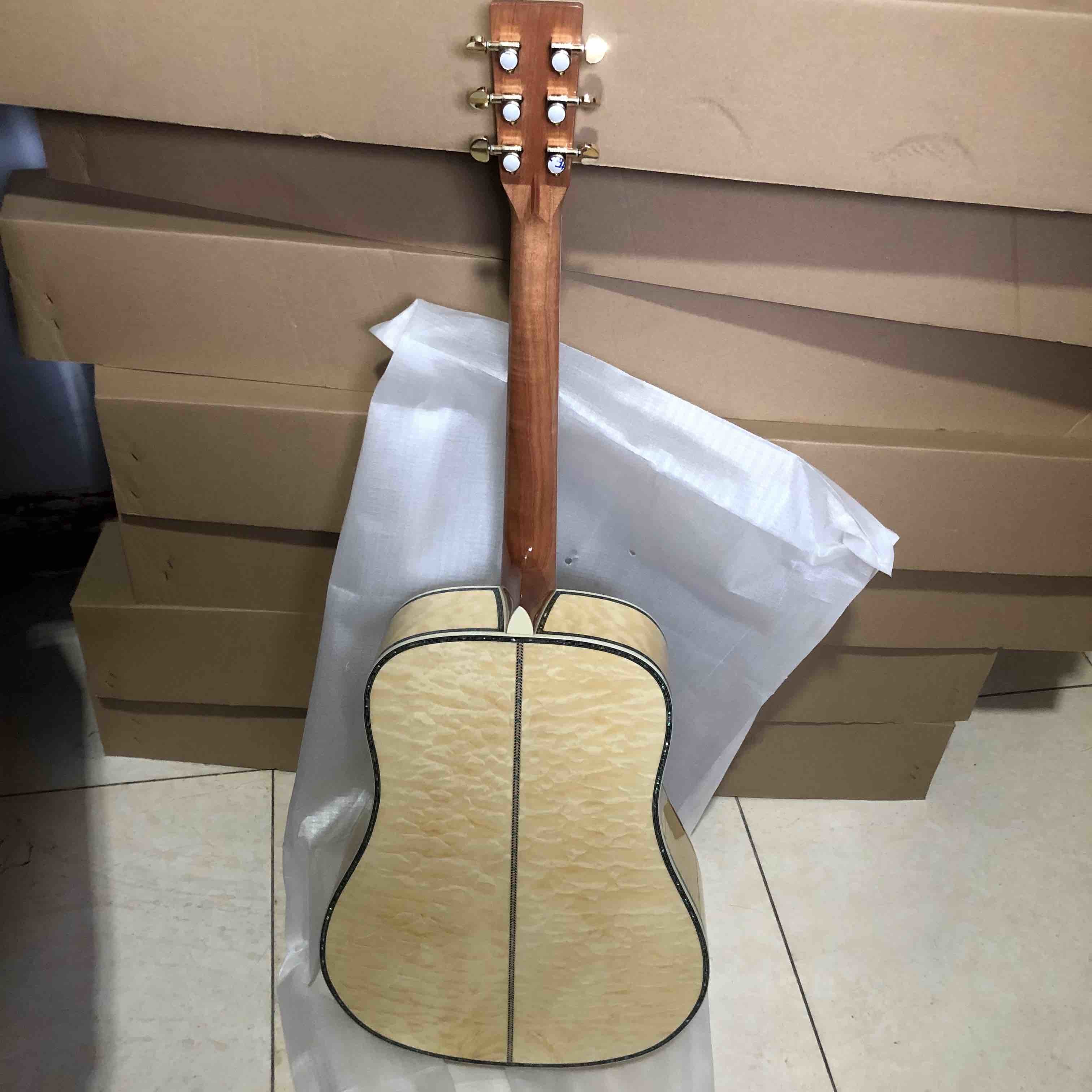 Solid Spruce Top Abalone D Style Acoustic Guitar with Spruce Maple Body Ebony Fingerboard
