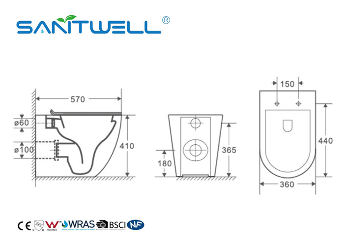 White Ceramic Professional Free Standing Toilet With Rimless Flushing System