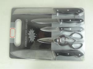 Quality 5Pieces Kitchen Knife Set With Black Plastic Handle Black Color Blister Card Packing wholesale