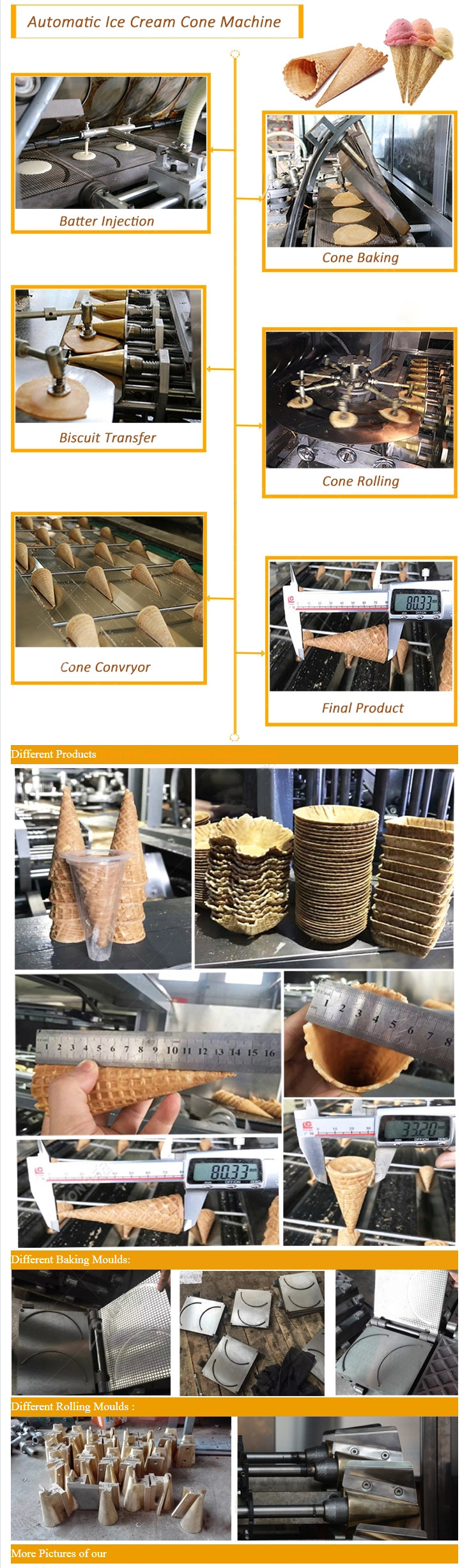 Industrial Auto Crispy Biscuit Cone Production Line / Ice Cream Production Equipment