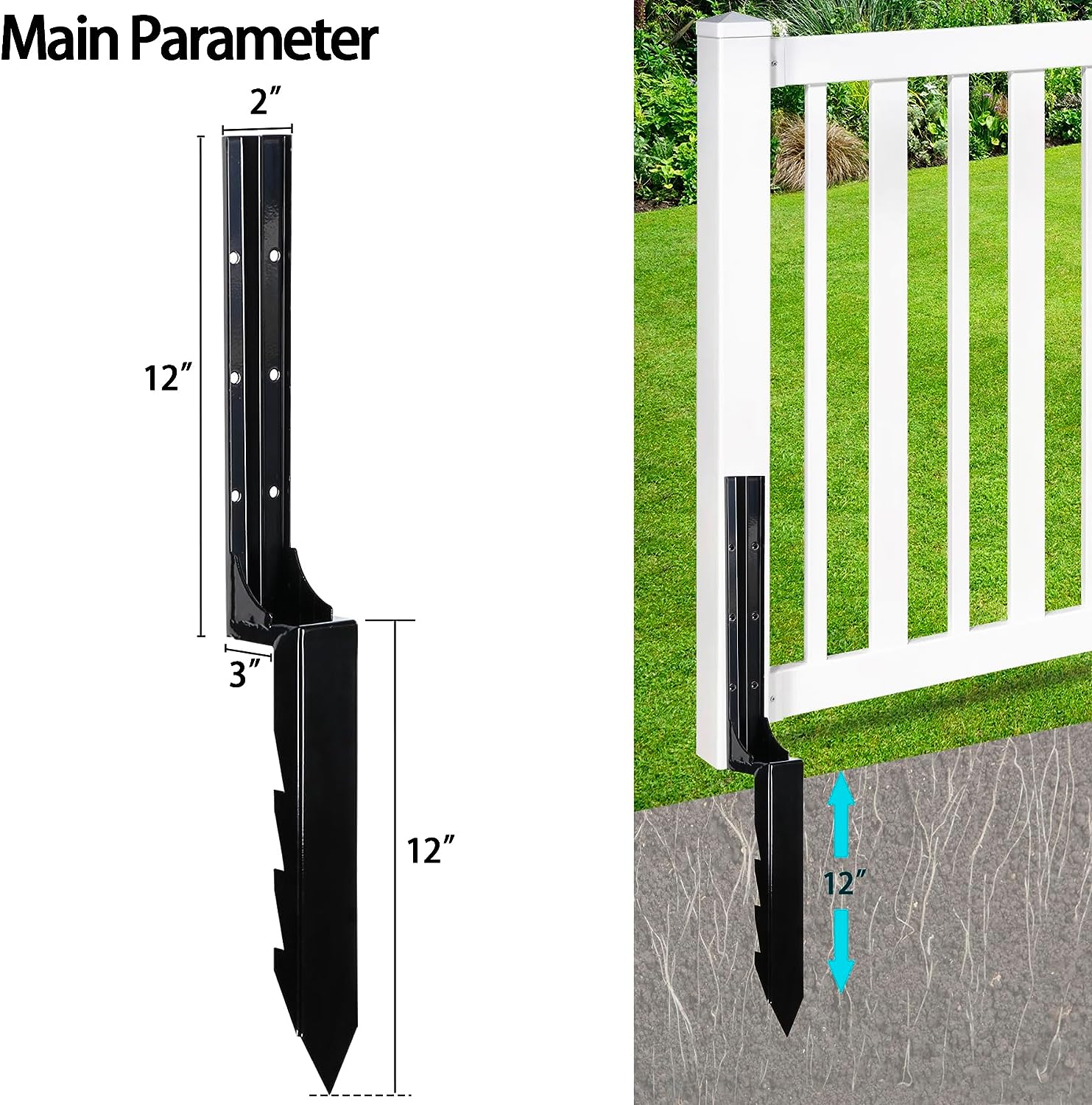 Pressure Treated Wood Fence Post Repair Kit with Heavy Duty Metal Support Bracket