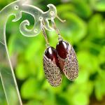 Thai Sterling Silver Created Garnet Marcasite Dangle Drop Earring(E12287RED)