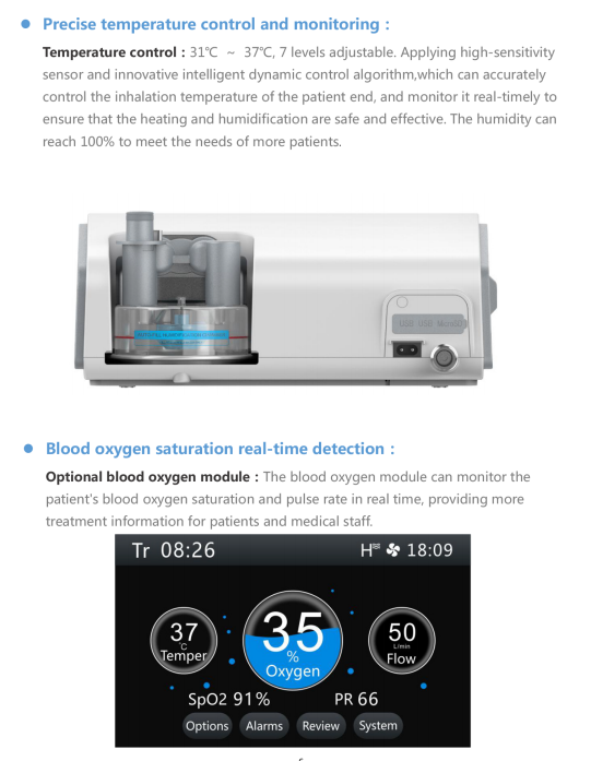 Medical HFNC High Flow Nasal Cannula High Flow Heated Respiratory Humidifier, for Hospital Oxygen Therapy Device