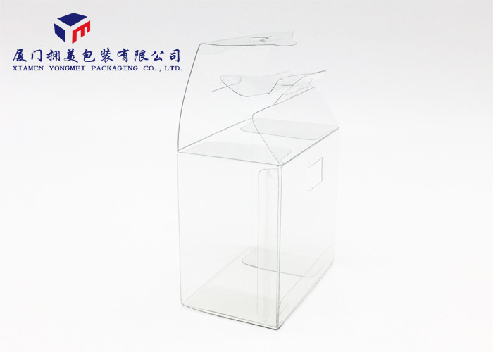 8*8*5cm Clear Plastic Box Packaging , Clear PET Box With Hang Strip On Top