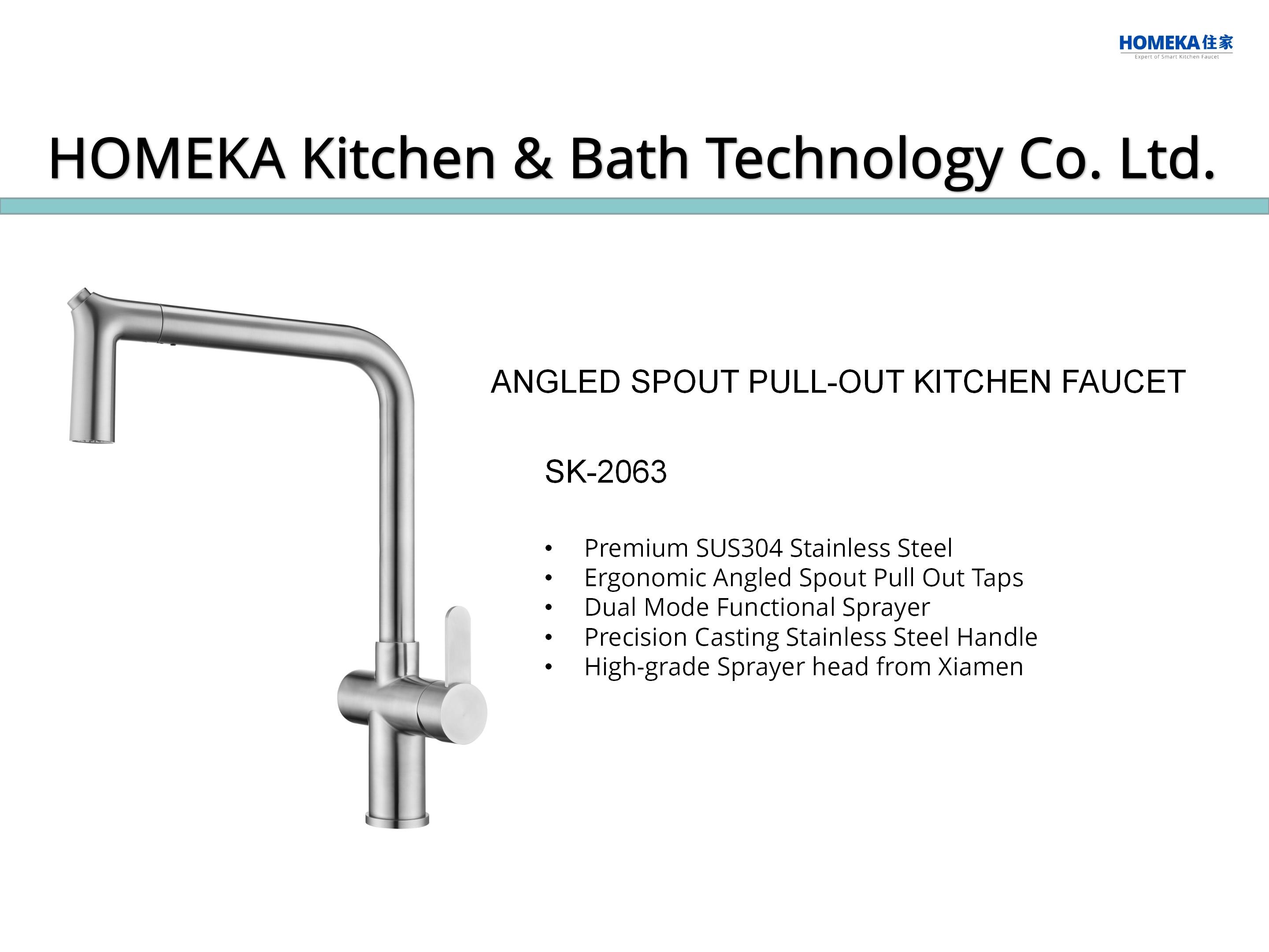 Water Efficient Kitchen Water Faucets Solid Stainless Steel Angled Spout