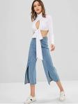 Fitness Clothing Women Cutout Turtleneck Tie Crop Top