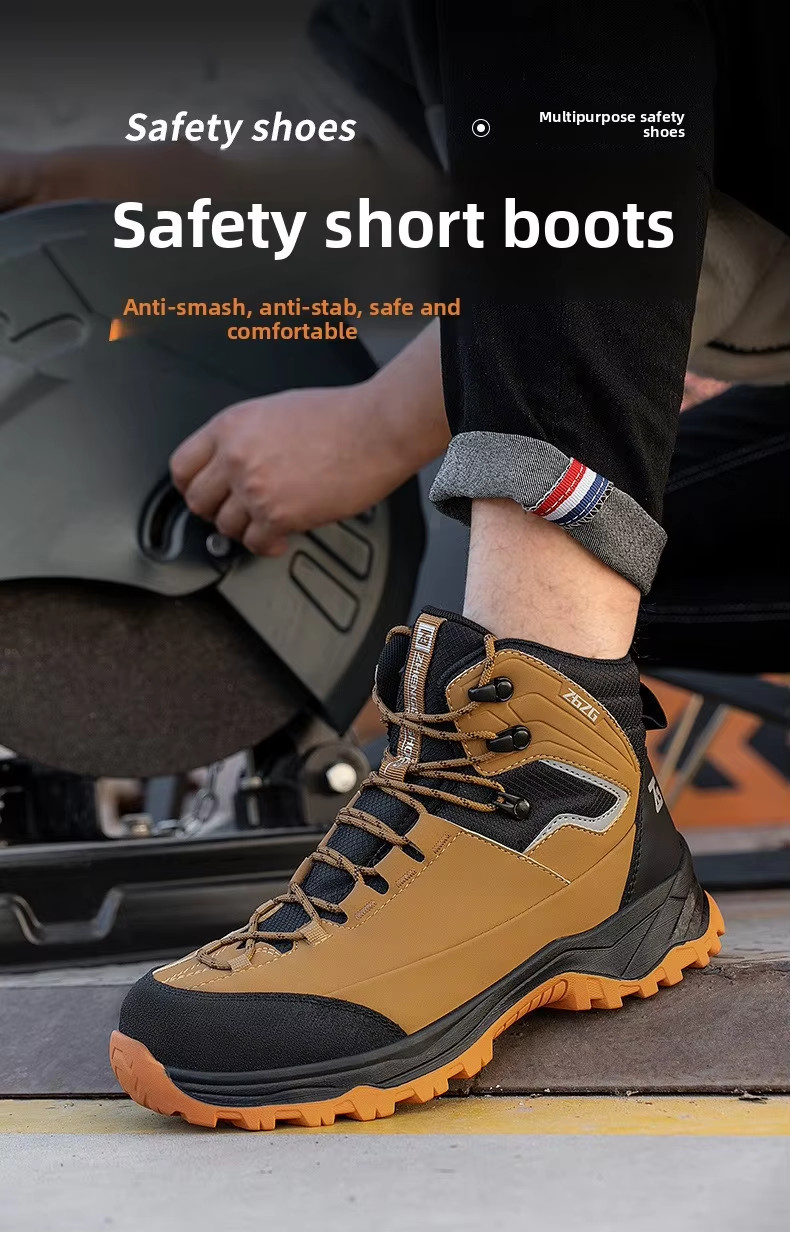 Brown / Green / Black OEM Security Work Boots Microfiber Leather Steel Toe Kevlar Midsole Work Shoes Rubber Sole