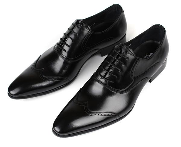 Office Black Leather Dress Shoes Waterproof , Pointed Toe Mens Handmade Leather