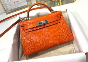 Quality Orange Crocodile Skin Bag , 19cm Genuine Crocodile Leather Bag wholesale