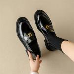 Fashion Black Flat Loafer Shoes With Heels Height 4CM