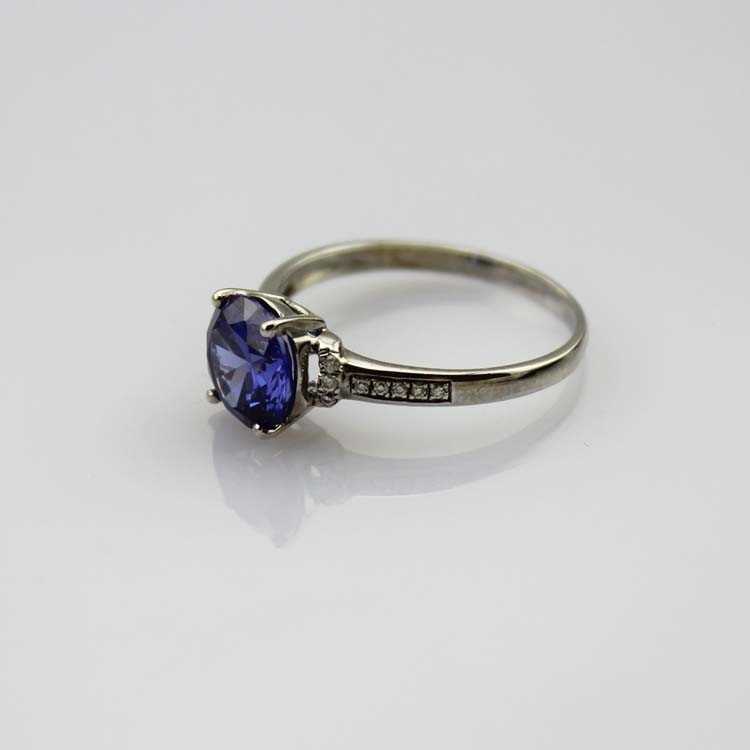 Fashion Sterling Silver with Round 9mm Created Tanzanite and CZ Diamonds Ring (F61)