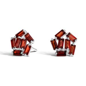 Quality Custom White Gold Baguette Garnet Cluster Stud Earrings wholesale