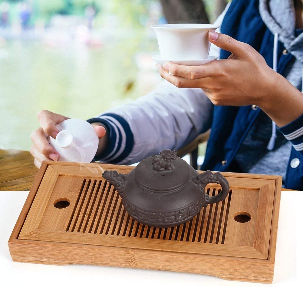 ODM Chinese Bamboo Wooden Tea Trays With Drain Solid Natural Nanzhu