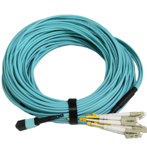 MPO To LC OM3 OM4 1M LSZH Fiber Optical Patch Cord Duplex 12F 24F